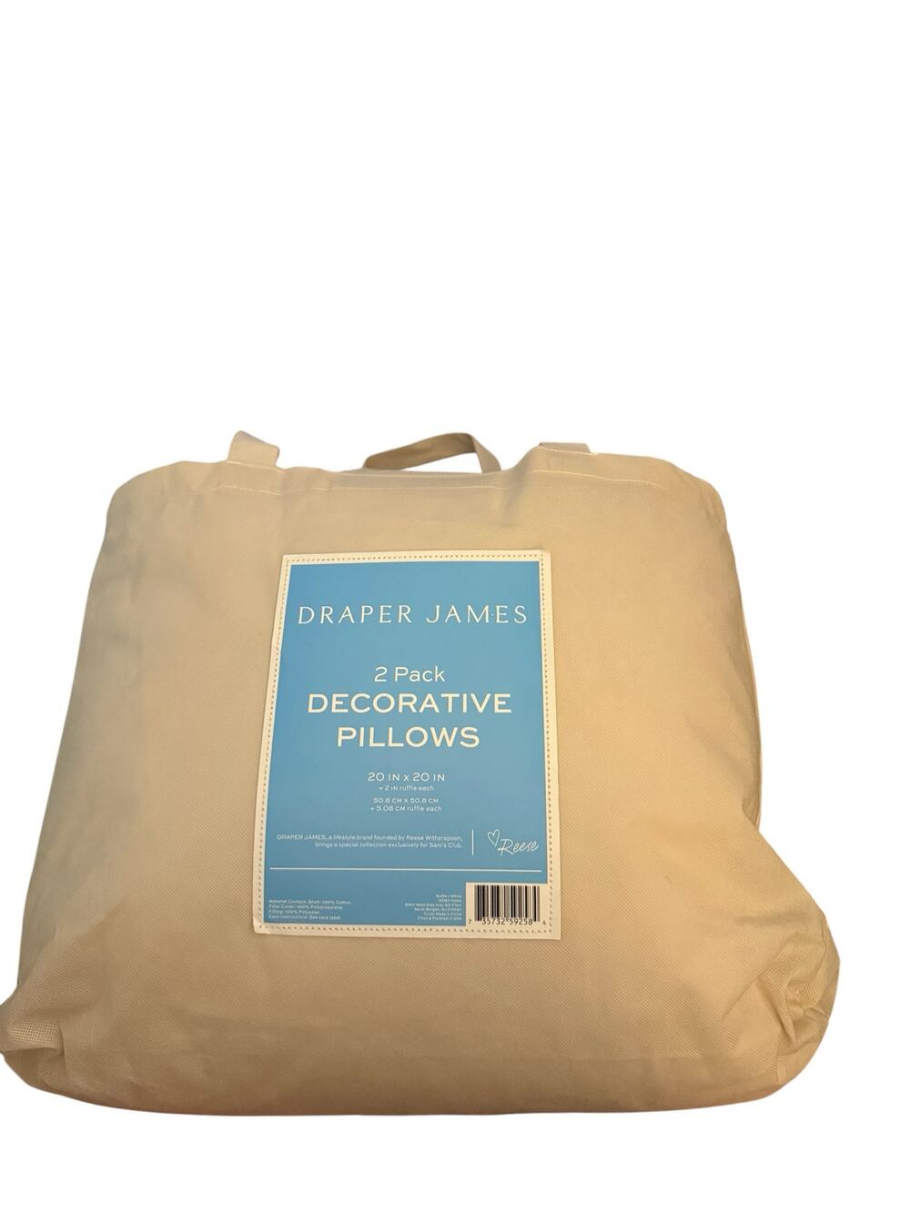 Draper James 2 Pack Decorative Pillows 20x20 White Ruffle Trim New